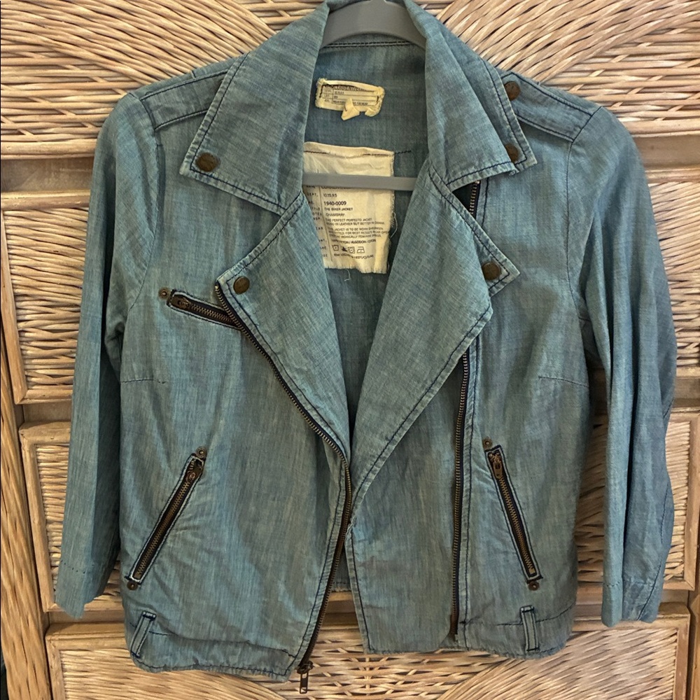 Current/Elliott Light Blue Denim Moto Jacket